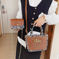Green Silver Pu Leather Handbag Large Capacity Tote Lady Messenger Bag