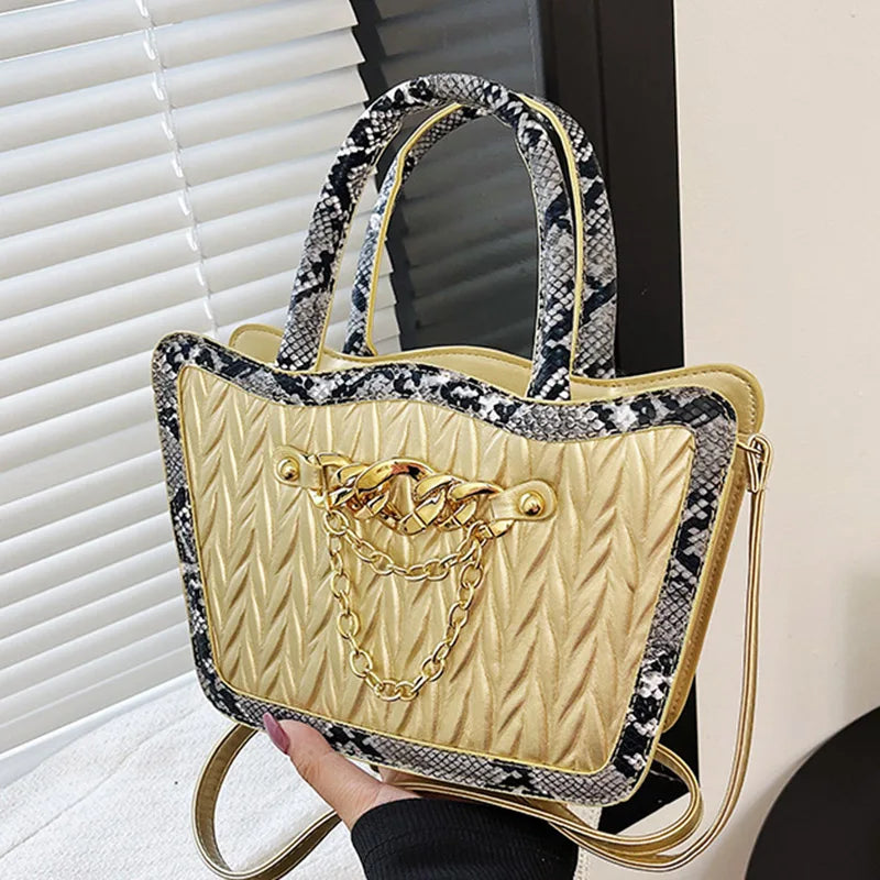 Green Silver Pu Leather Handbag Large Capacity Tote Lady Messenger Bag