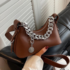 Women's Brown Shoulder Bag Chain Armpit Clutch