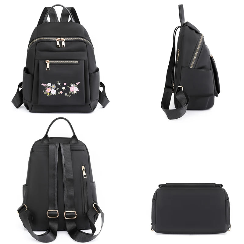 Chinese Style Embroidery Backpack Anti Theft Waterproof Nylon Bag