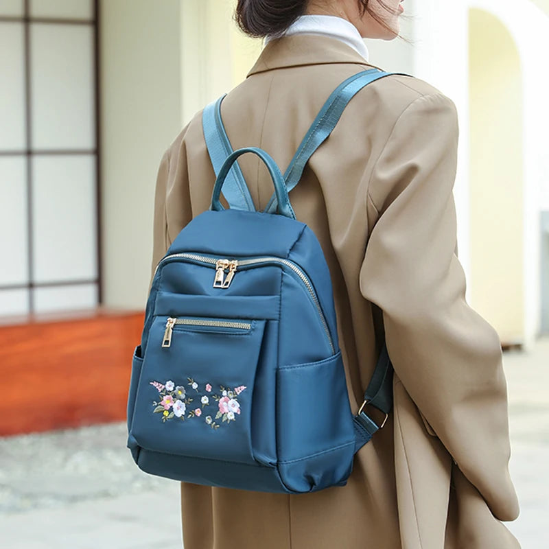 Chinese Style Embroidery Backpack Anti Theft Waterproof Nylon Bag