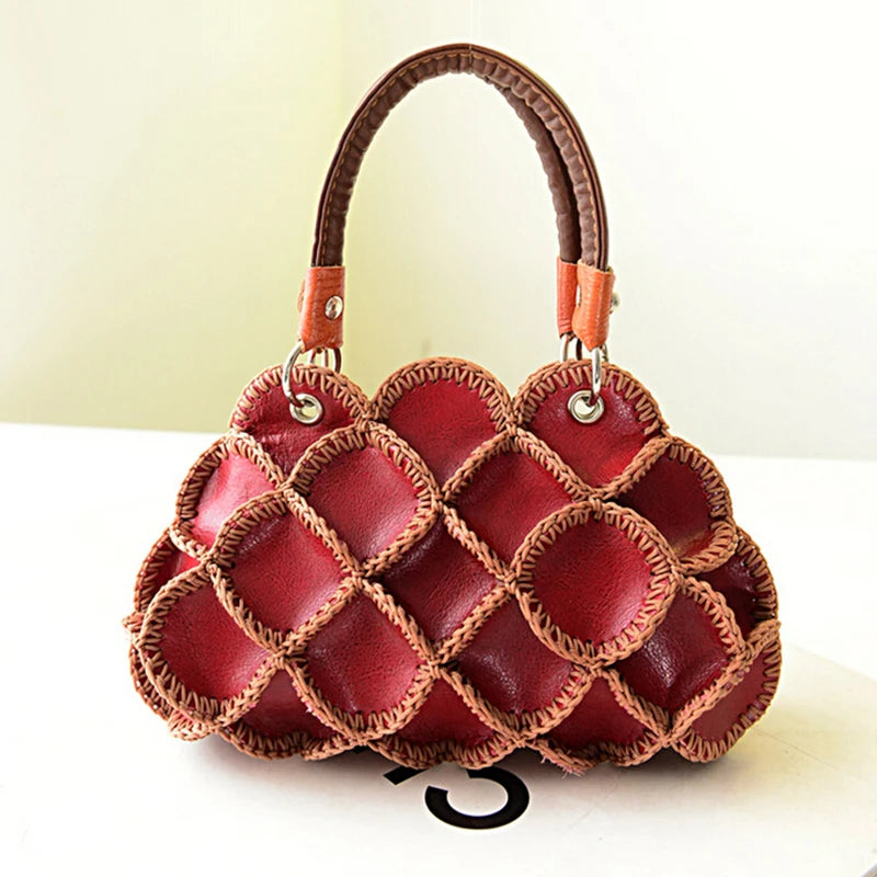 Vintage Leather Patchwork Women Handbags Top-Handle Bags