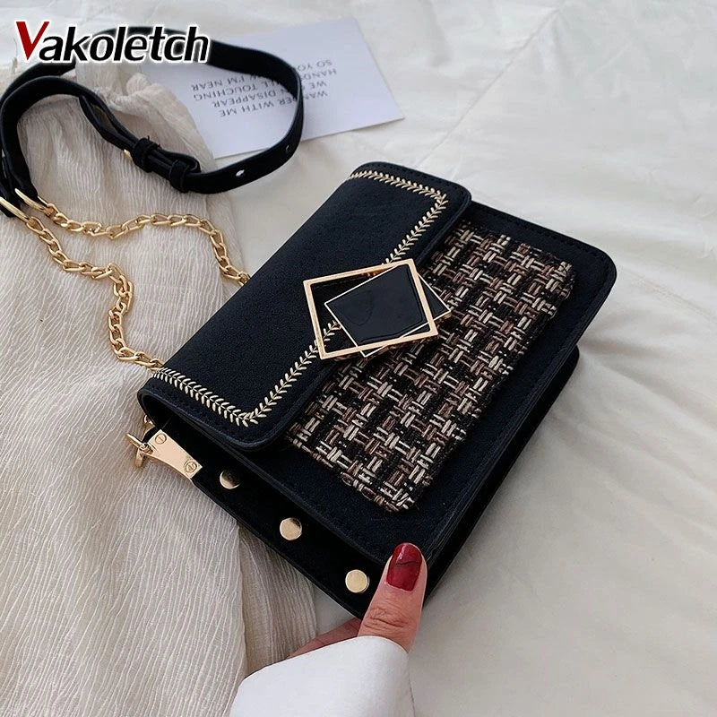 Fall Chain Shoulder Messenger Bag Weave Crossbody Bags