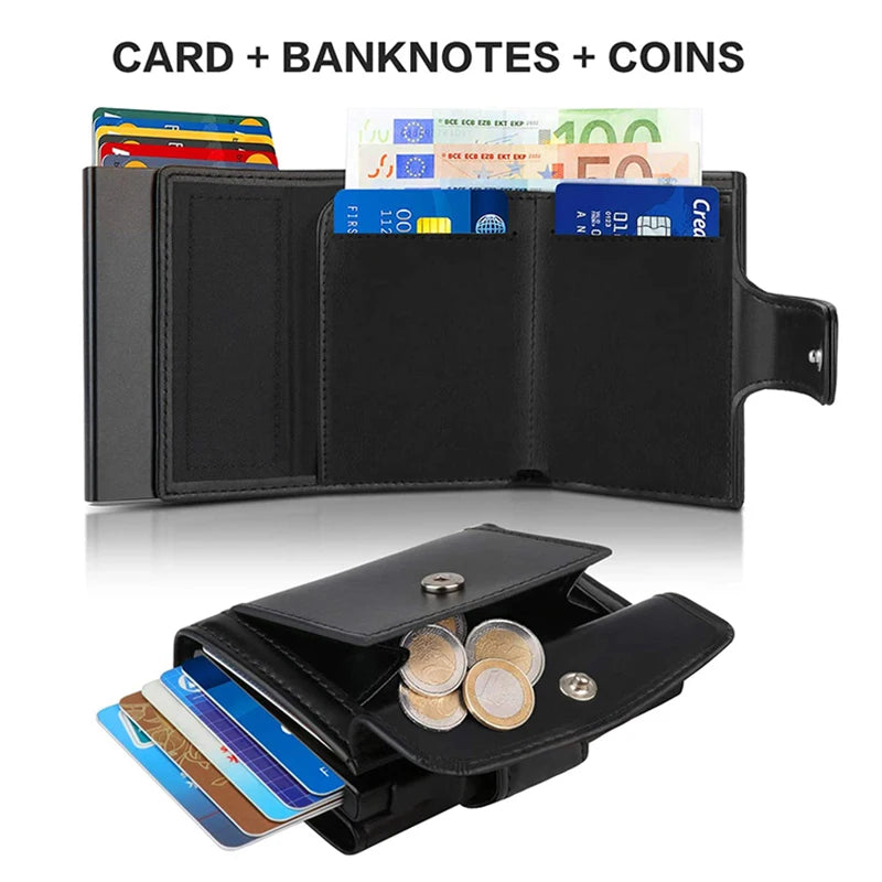 RFID Blocking Trifold Smart Men Wallets Leather Slim with Coin Pocket