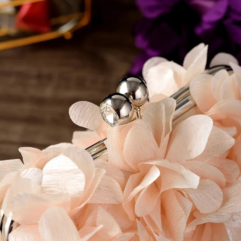 Champagne Floral Evening Bag for Women, Bridal Flower Solid Party Shoulder Bag