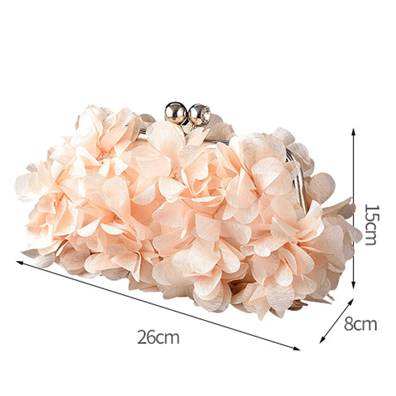 Champagne Floral Evening Bag for Women, Bridal Flower Solid Party Shoulder Bag