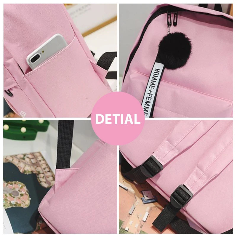 Canvas Backpack 19in Female Schoolbag Student Bookbag Rucksack