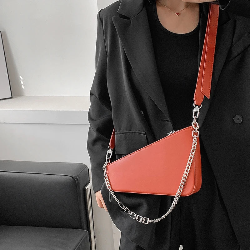 Chain Shoulder Purse Solid PU Leather Women's Personality Handbag