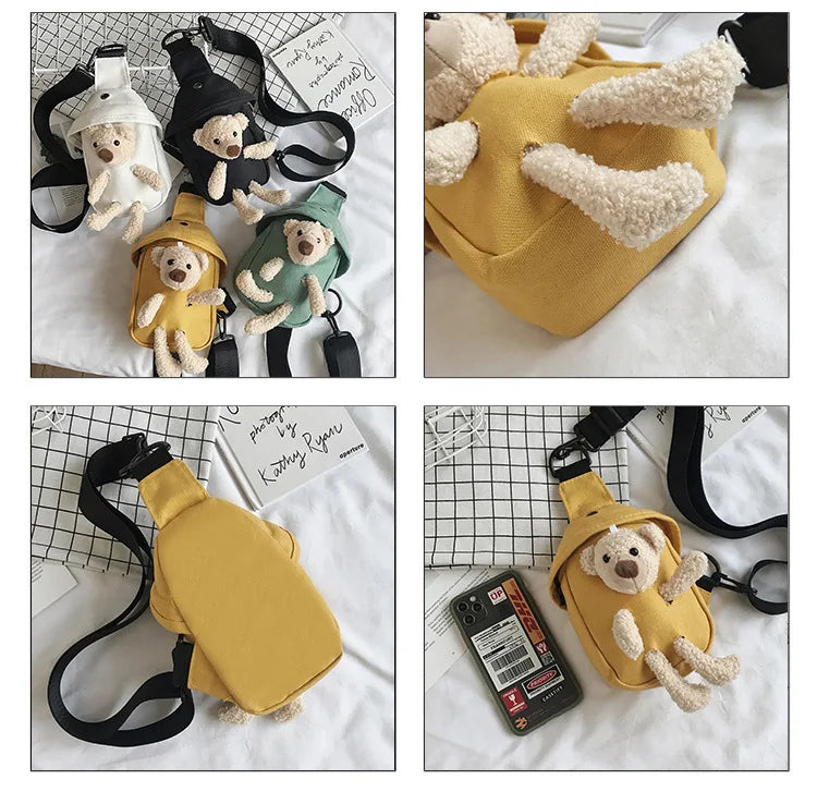Canvas Tote Bag Solid Youth Casual Messenger Phone Bag Pocket