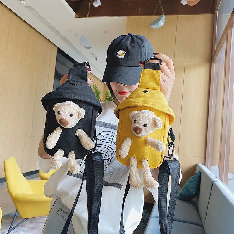 Canvas Tote Bag Solid Youth Casual Messenger Phone Bag Pocket
