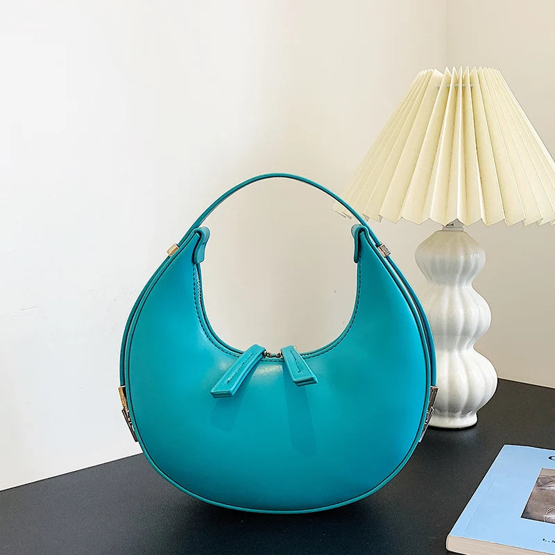 Half Moon Shape Women Bag Leather Clutch Purse Vintage Handbag