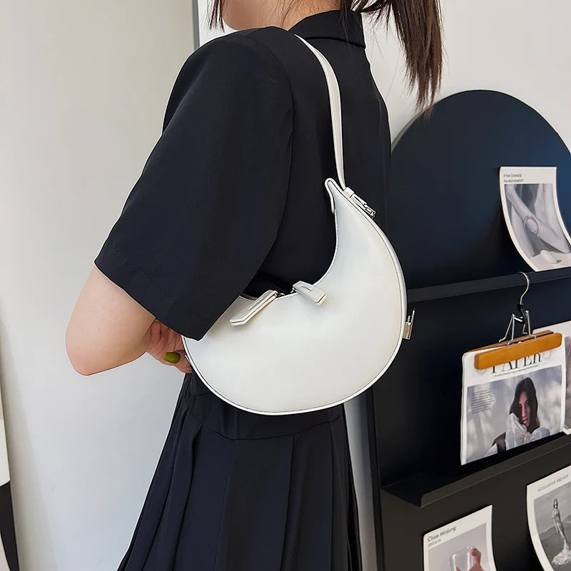 Half Moon Shape Women Bag Leather Clutch Purse Vintage Handbag