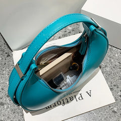 Half Moon Shape Women Bag Leather Clutch Purse Vintage Handbag