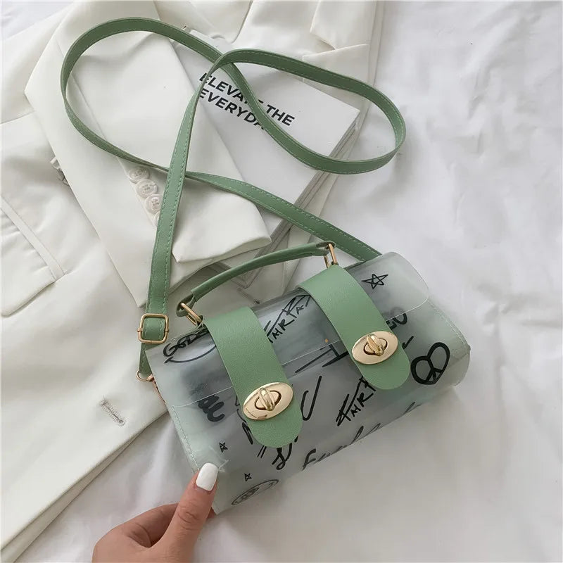 Women's Transparent Graffiti PVC Shoulder Square Sling Bag