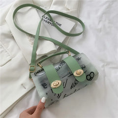 Women's Transparent Graffiti PVC Shoulder Square Sling Bag