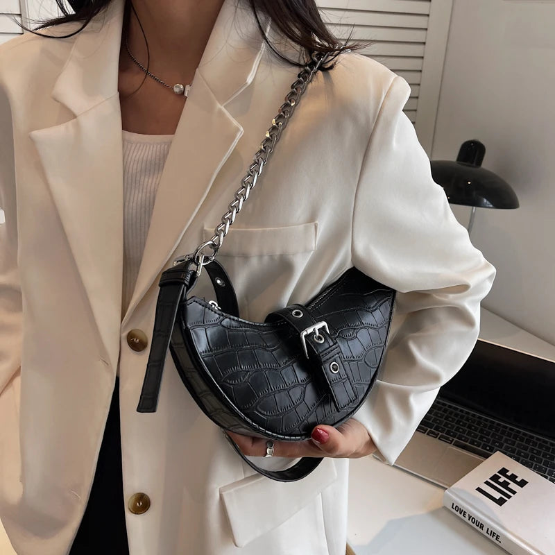 Half Moon PU Leather Shoulder Bag for Women