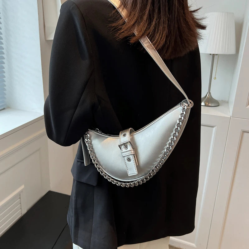 Half Moon PU Leather Shoulder Bag for Women