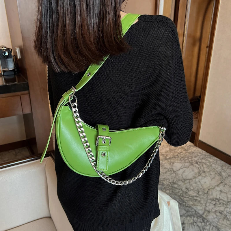 Half Moon PU Leather Shoulder Bag for Women