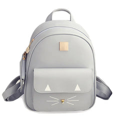 Cat Printing PU Leather Backpack for Girls Pink Teen Travel