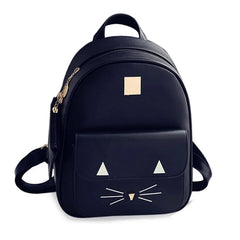 Cat Printing PU Leather Backpack for Girls Pink Teen Travel
