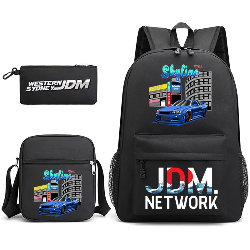 JDM Anime Backpack Men's Laptop Bag with Pencil Bag