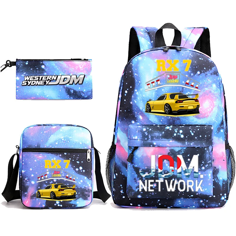 JDM Anime Backpack Print Men's Laptop Bag with Pencil Bag