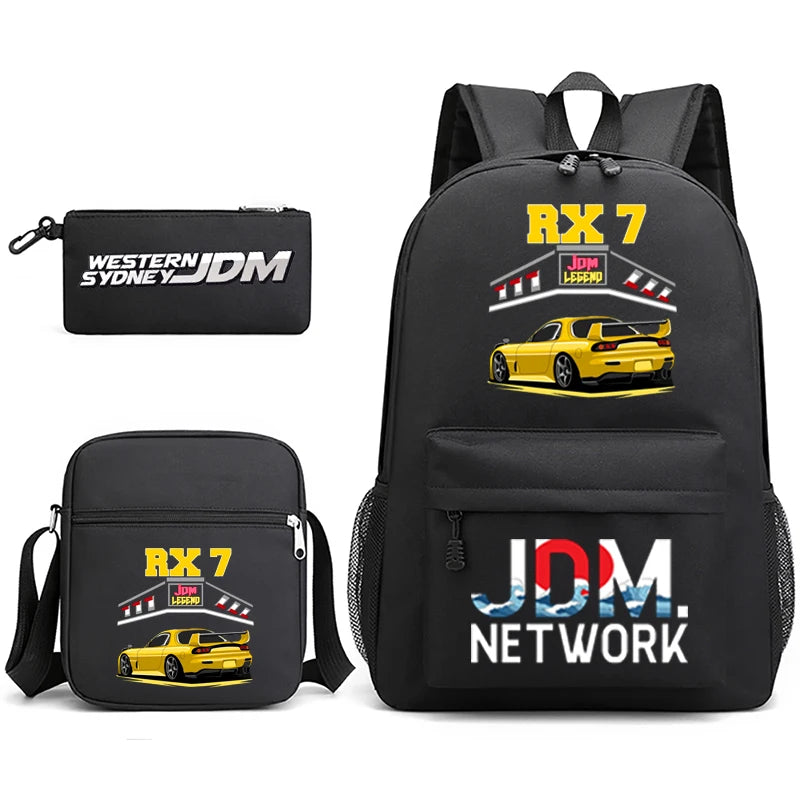JDM Anime Backpack Print Men's Laptop Bag with Pencil Bag
