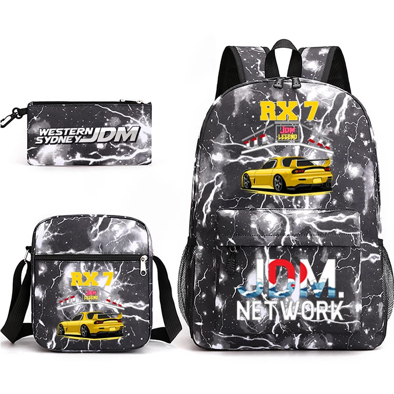 JDM Anime Backpack Print Men's Laptop Bag with Pencil Bag