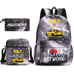 JDM Anime Backpack Print Men's Laptop Bag with Pencil Bag