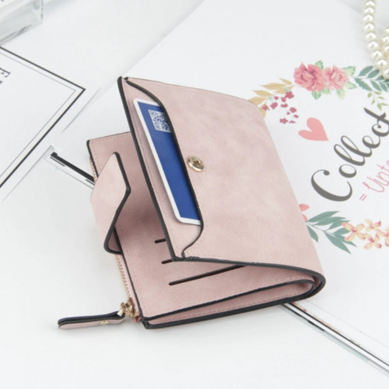 Vintage Matte Women Wallet Zipper Short Clutch Solid