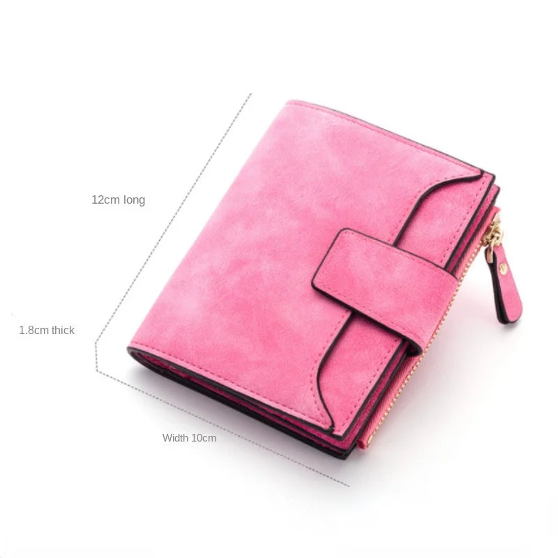 Vintage Matte Women Wallet Zipper Short Clutch Solid