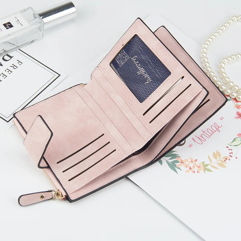 Vintage Matte Women Wallet Zipper Short Clutch Solid