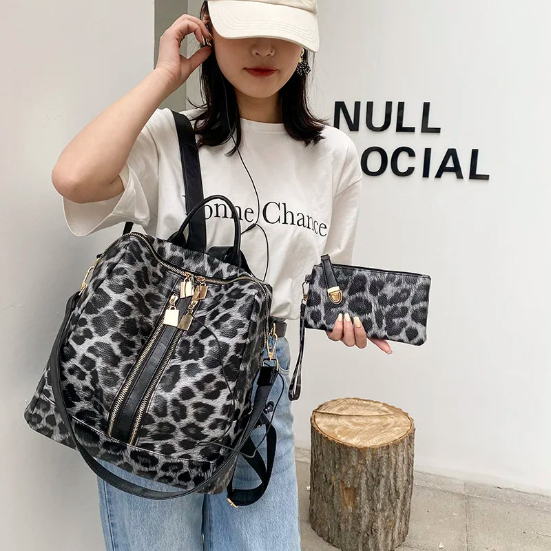 Leopard/Cow Printed Backpack Women Casual Korea Style Dual-Use Backpack/Shoulder