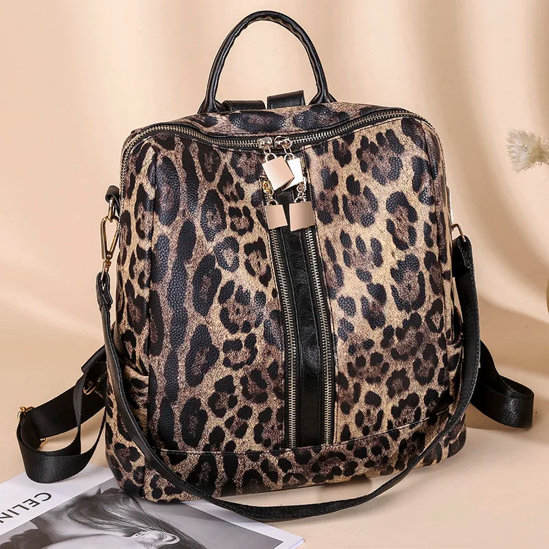 Leopard/Cow Printed Backpack Women Casual Korea Style Dual-Use Backpack/Shoulder