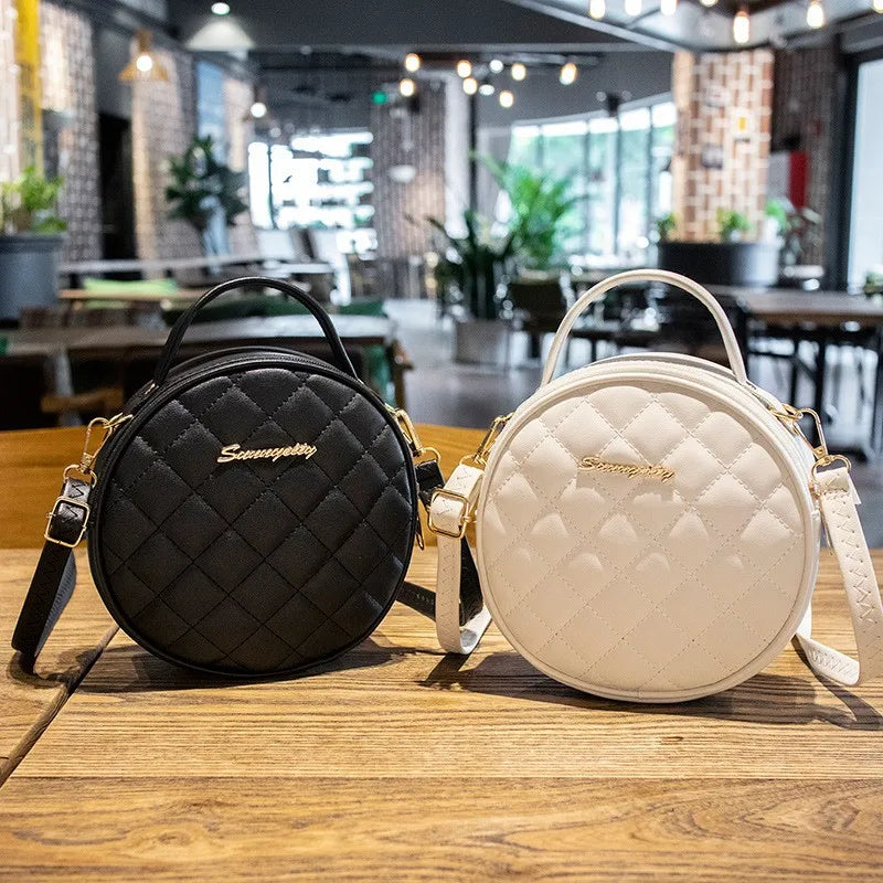 Lingge Small Round Bag Crossbody Shoulder Messenger Bag