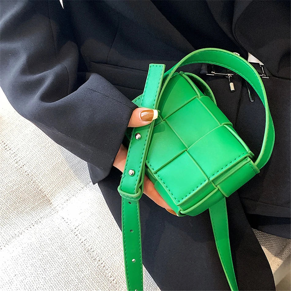 Square Weave Bags PU Leather Shoulder Crossbody Bags for Women