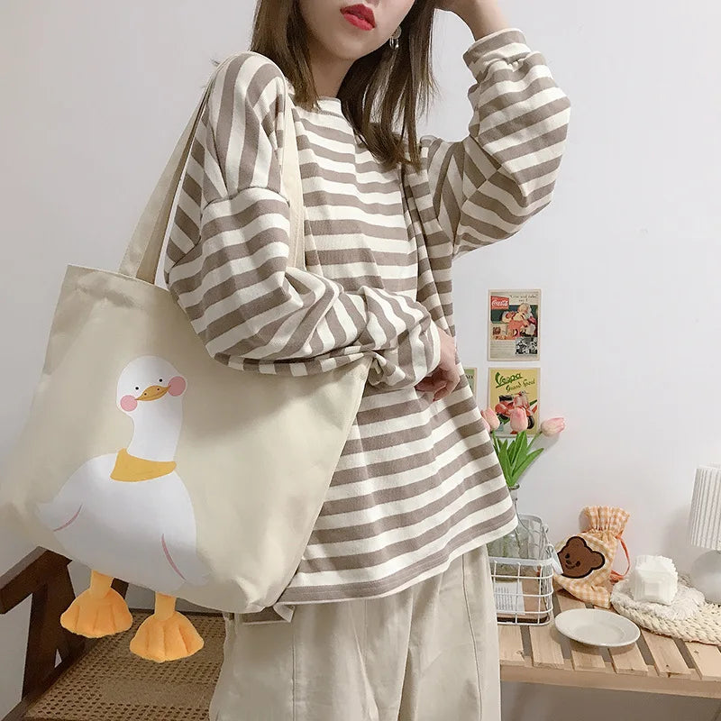 Canvas Duck Tote Handbag Women's Large-capacity Shoulder Bag