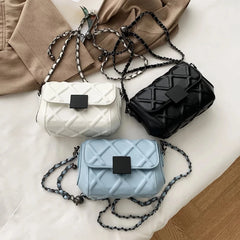 Leather Plaid Square Crossbody Bag Women's Handbag