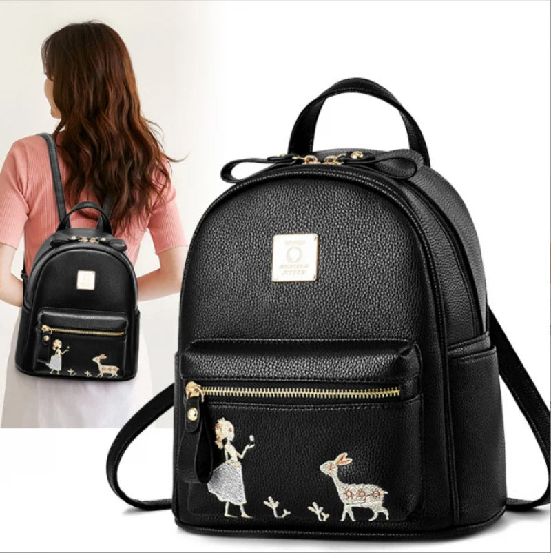 Women's PU Leather Backpack Multi-pocket Shoulder Bag