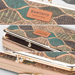 Women Wood Grain Chain Long Wallet High Phone Holder Classic Female Purse