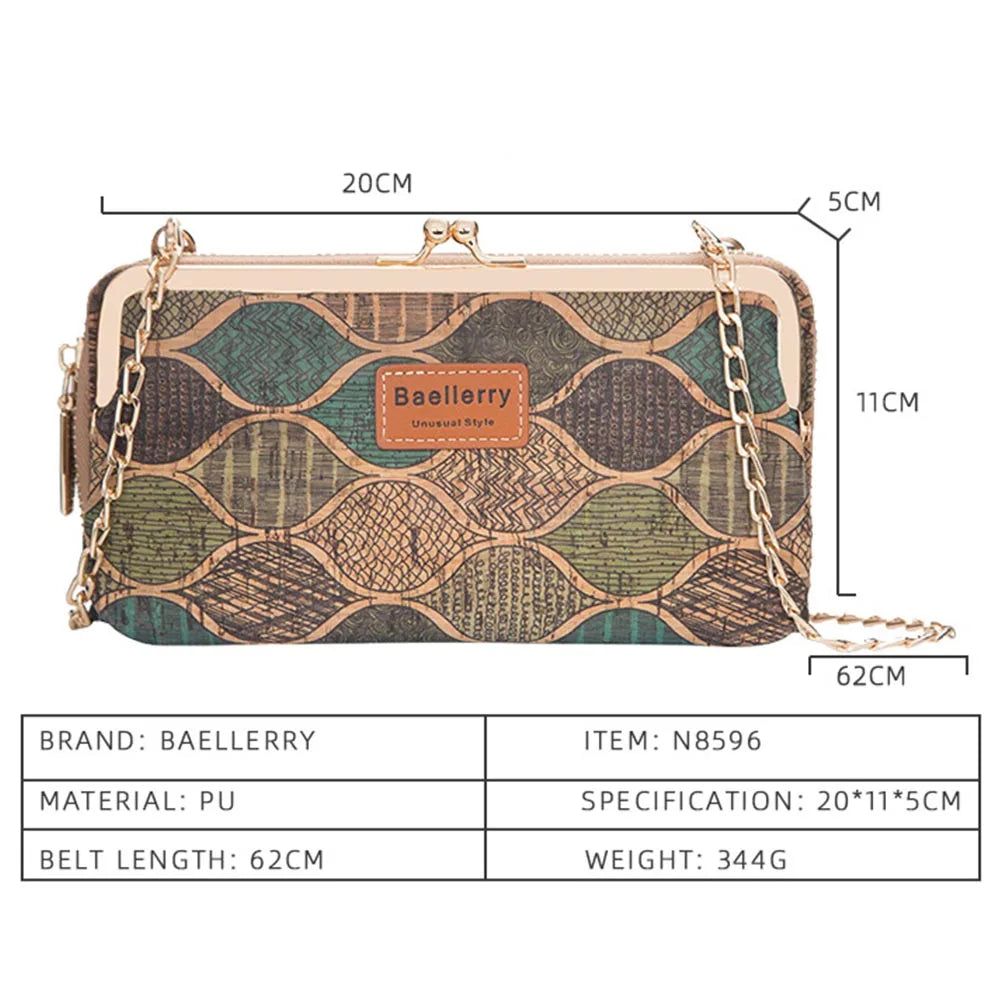Women Wood Grain Chain Long Wallet High Phone Holder Classic Female Purse