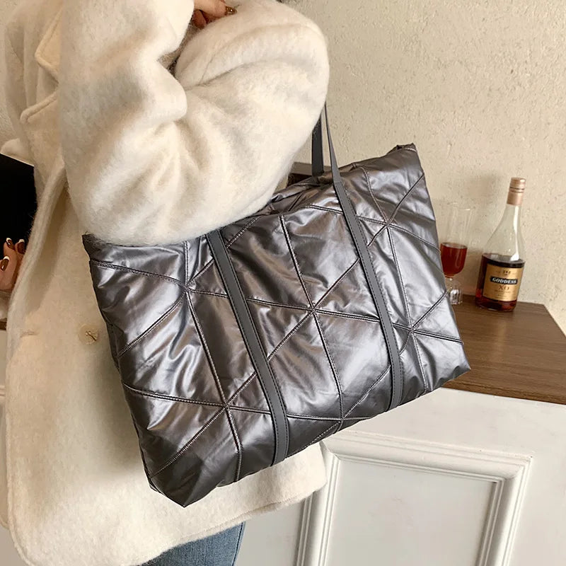 Nylon Winter Down Women Shoulder Bag Large Capacity Tote Handbag