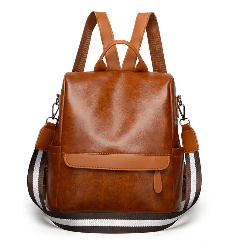 PU Leather Backpack Women Business Casual Style Large Capacity