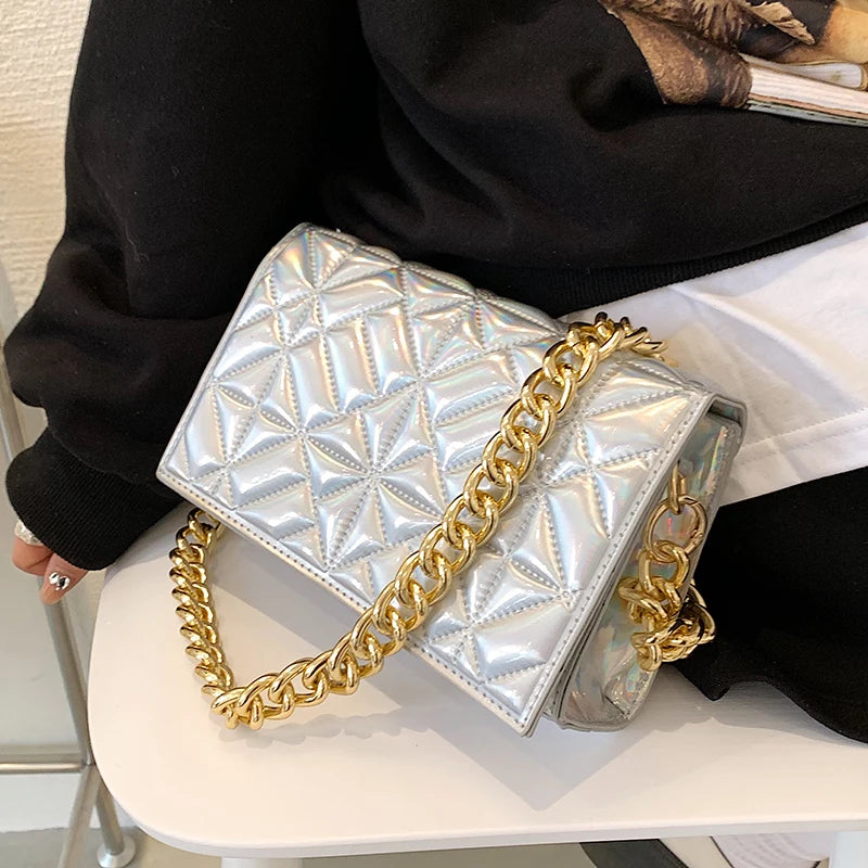 Shoulder Bag Women Thick Chain Quilted Bag Female Handbags