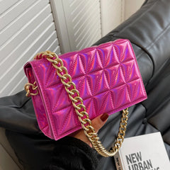 Quilted Shoulder Bag with Thick Chain - Pu Leather
