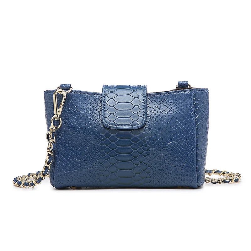 Snake Skin Chain Bag Mini Square Wallet Messenger Bag