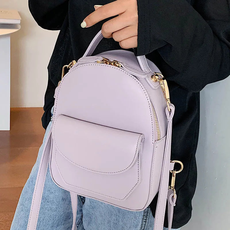 Small Leather Backpack Women Crossbody Bag Multi-Function Shoulder Handbags