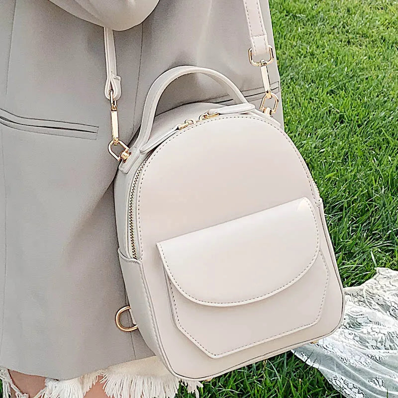 Small Leather Backpack Women Crossbody Bag Multi-Function Shoulder Handbags