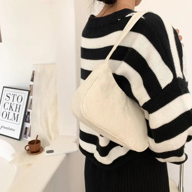 Corduroy Women Handbag Casual Shoulder Bag Zipper Clutch