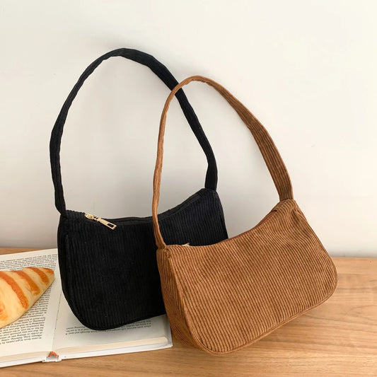 Vintage Corduroy Women Handbag Solid Zipper Female Clutch